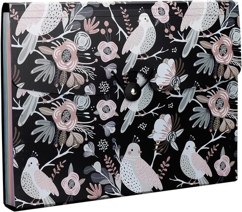 Uquelic 13-Pocket Expanding File Folder, Accordion File Holder with Elastic Buckles Closure – Holds Letter/A4 Size Documents, Floral Printed Accordion Folder, School Office Supplies(Bird Print) in Saudi Arabia