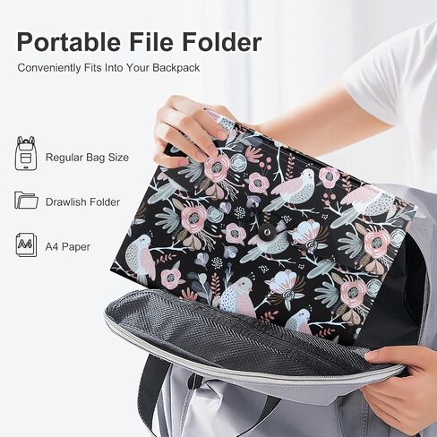 Uquelic 13-Pocket Expanding File Folder, Accordion File Holder with Elastic Buckles Closure – Holds Letter/A4 Size Documents, Floral Printed Accordion Folder, School Office Supplies(Bird Print) in Saudi Arabia