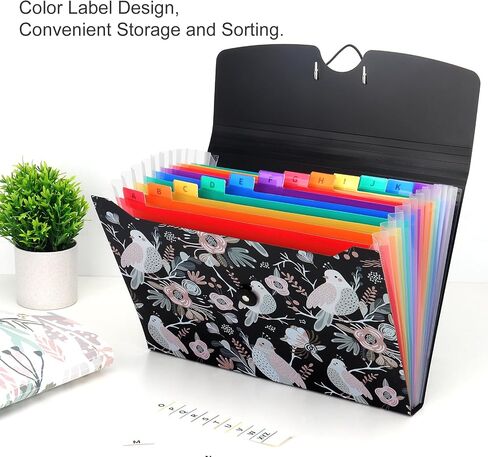 Uquelic 13-Pocket Expanding File Folder, Accordion File Holder with Elastic Buckles Closure – Holds Letter/A4 Size Documents, Floral Printed Accordion Folder, School Office Supplies(Bird Print) in Saudi Arabia