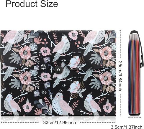Uquelic 13-Pocket Expanding File Folder, Accordion File Holder with Elastic Buckles Closure – Holds Letter/A4 Size Documents, Floral Printed Accordion Folder, School Office Supplies(Bird Print) in Saudi Arabia
