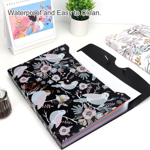 Uquelic 13-Pocket Expanding File Folder, Accordion File Holder with Elastic Buckles Closure – Holds Letter/A4 Size Documents, Floral Printed Accordion Folder, School Office Supplies(Bird Print) in Saudi Arabia