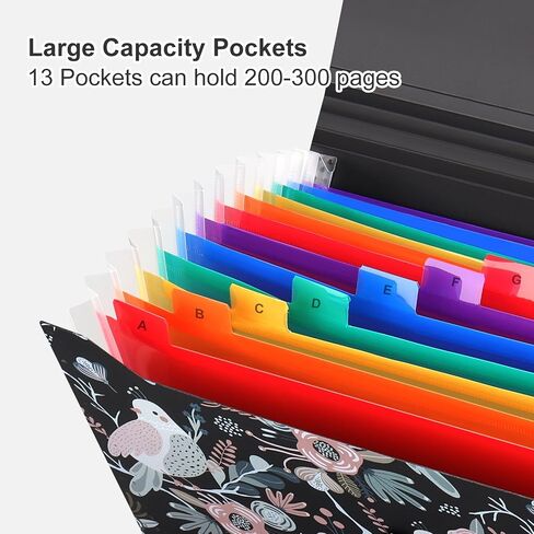 Uquelic 13-Pocket Expanding File Folder, Accordion File Holder with Elastic Buckles Closure – Holds Letter/A4 Size Documents, Floral Printed Accordion Folder, School Office Supplies(Bird Print) in Saudi Arabia
