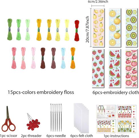 FreeBloss 6 Set Cross Stitch Lockmark Kit Stutted Cross Stitch Kit String Fruits Thisp Thisp Termbroidery with Structions for البالغين 8 ''*2.4 '' in Kuwait