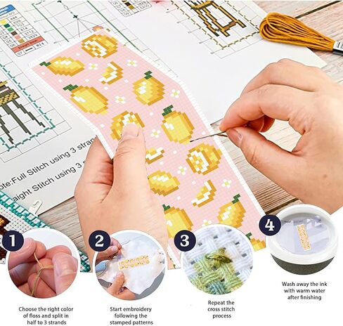 FreeBloss 6 Set Cross Stitch Lockmark Kit Stutted Cross Stitch Kit String Fruits Thisp Thisp Termbroidery with Structions for البالغين 8 ''*2.4 '' in Kuwait