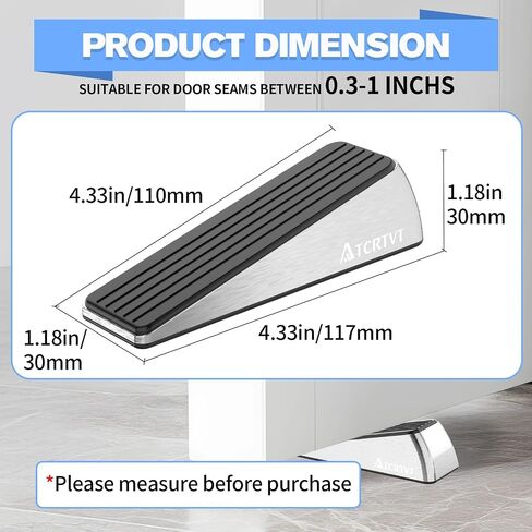 Heavy Duty Door Stopper Wedge 2 Pack Small Size Door Stop Wedge Made of Premium Quality Brushed Stainless Steel Suits Any Door, Any Floor with Self-Adhesive Holder Matt Chrome Small in Saudi Arabia