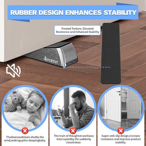 Heavy Duty Door Stopper Wedge 2 Pack Small Size Door Stop Wedge Made of Premium Quality Brushed Stainless Steel Suits Any Door, Any Floor with Self-Adhesive Holder Matt Chrome Small in Saudi Arabia