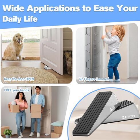 Heavy Duty Door Stopper Wedge 2 Pack Small Size Door Stop Wedge Made of Premium Quality Brushed Stainless Steel Suits Any Door, Any Floor with Self-Adhesive Holder Matt Chrome Small in Saudi Arabia