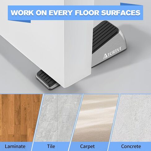 Heavy Duty Door Stopper Wedge 2 Pack Small Size Door Stop Wedge Made of Premium Quality Brushed Stainless Steel Suits Any Door, Any Floor with Self-Adhesive Holder Matt Chrome Small in Saudi Arabia