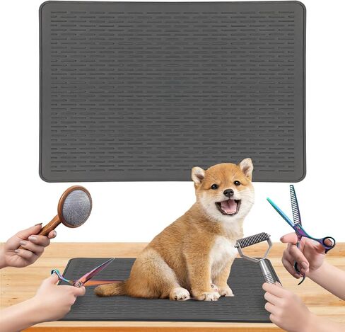 Dog Grooming Table Mat Pad Non Slip, Multipurpose Soft Pet Grooming Table Mats at Home, 28 x 19.7 Inch Silicone Durable Anti-Fatigue Groomer Mats Paw Protection Easy-Clean Cat Dog Bath Mat (Black) in Kuwait