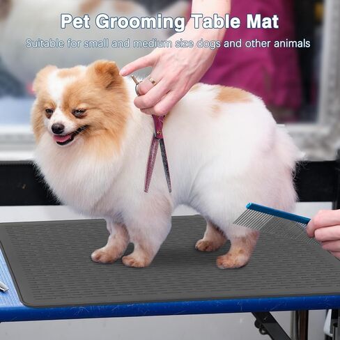 Dog Grooming Table Mat Pad Non Slip, Multipurpose Soft Pet Grooming Table Mats at Home, 28 x 19.7 Inch Silicone Durable Anti-Fatigue Groomer Mats Paw Protection Easy-Clean Cat Dog Bath Mat (Black) in Kuwait