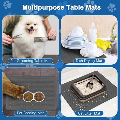 Dog Grooming Table Mat Pad Non Slip, Multipurpose Soft Pet Grooming Table Mats at Home, 28 x 19.7 Inch Silicone Durable Anti-Fatigue Groomer Mats Paw Protection Easy-Clean Cat Dog Bath Mat (Black) in Kuwait