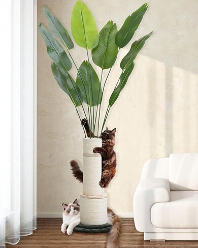 Emust Cat Scratching Post ، برج قط 5.86 قدم مع وظائف خدش طويلة للقطط الداخلية البالغين مع الطبيعة سيزال الحبل الطائر من المصانع الاصطناعية في الجنة مع 9 جذوع ، 70 "شجرة فو للديكور in Kuwait