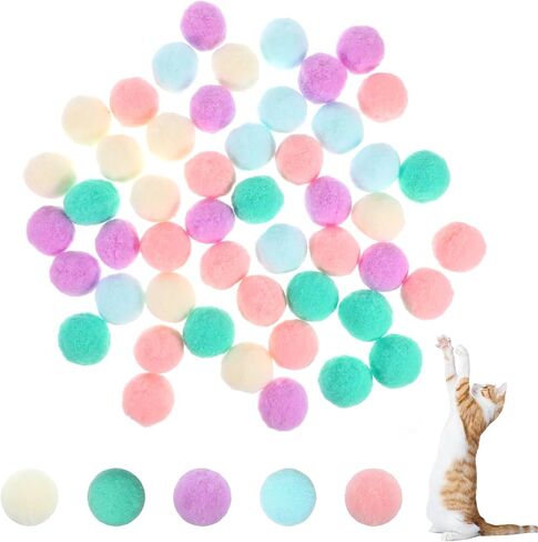 50 PCS Cat Toy Balls 1.2 بوصة CAT CAT POM POM BALLS Soft Enteractive Hitten Ball Cats Exercise Toys Fuzzy Hitten Interactive لعب لعبة هادئة للقطط الحيوانات الأليفة in Kuwait