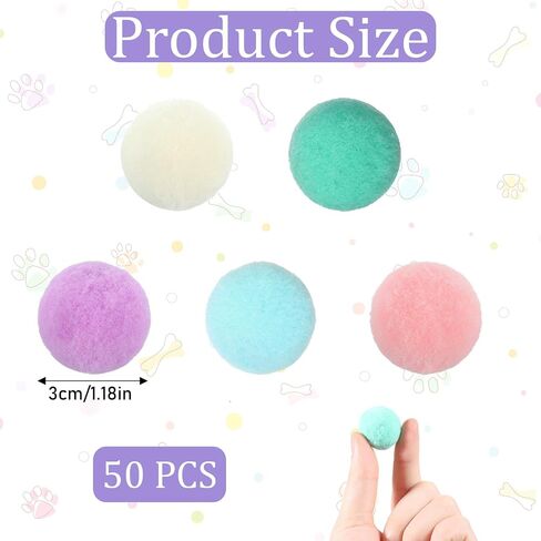 50 PCS Cat Toy Balls 1.2 بوصة CAT CAT POM POM BALLS Soft Enteractive Hitten Ball Cats Exercise Toys Fuzzy Hitten Interactive لعب لعبة هادئة للقطط الحيوانات الأليفة in Kuwait