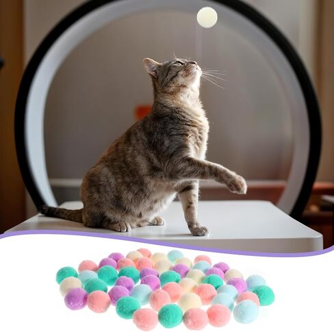 50 PCS Cat Toy Balls 1.2 بوصة CAT CAT POM POM BALLS Soft Enteractive Hitten Ball Cats Exercise Toys Fuzzy Hitten Interactive لعب لعبة هادئة للقطط الحيوانات الأليفة in Kuwait