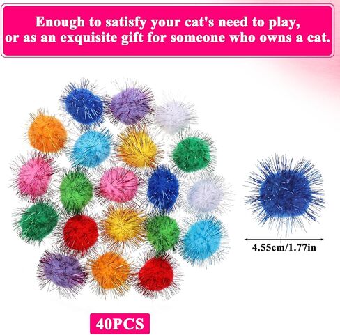 40 PCS POM BLES POM POMPOM CALLS COLLOW COLLS FOR CATS Sparkle Ball for Cats Interactive Cat Toy Ster for Exercice and Entertainment in Kuwait