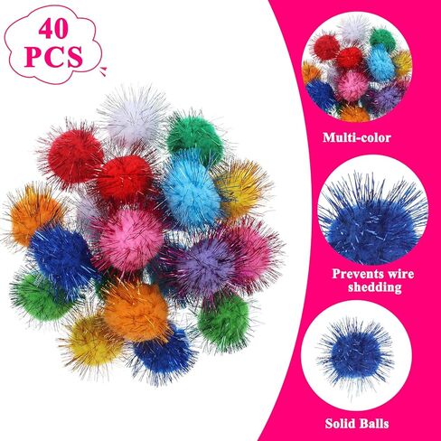 40 PCS POM BLES POM POMPOM CALLS COLLOW COLLS FOR CATS Sparkle Ball for Cats Interactive Cat Toy Ster for Exercice and Entertainment in Kuwait