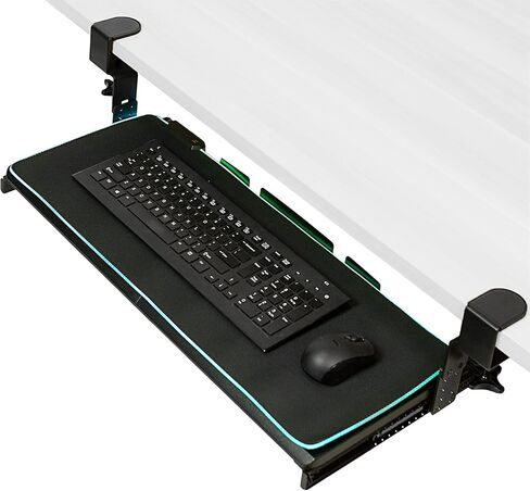 VIVO Large Height Adjustable Under Desk Keyboard Tray with RGB LED Light Mouse Pad, C-clamp Mount, 27 (33 Including Clamps) x 11 inch Slide-Out Platform Computer Drawer for Typing, Black, MOUNT-KB05GP in Saudi Arabia