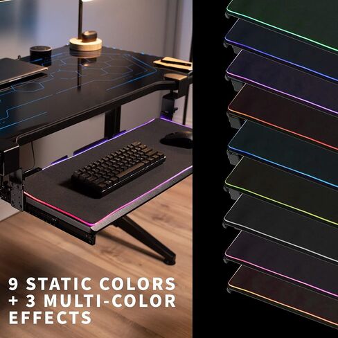 VIVO Large Height Adjustable Under Desk Keyboard Tray with RGB LED Light Mouse Pad, C-clamp Mount, 27 (33 Including Clamps) x 11 inch Slide-Out Platform Computer Drawer for Typing, Black, MOUNT-KB05GP in Saudi Arabia
