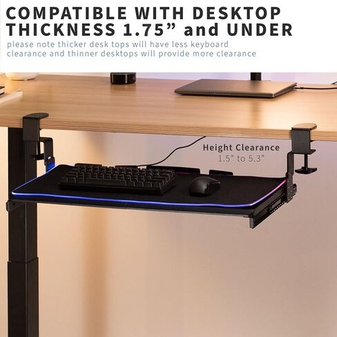 VIVO Large Height Adjustable Under Desk Keyboard Tray with RGB LED Light Mouse Pad, C-clamp Mount, 27 (33 Including Clamps) x 11 inch Slide-Out Platform Computer Drawer for Typing, Black, MOUNT-KB05GP in Saudi Arabia
