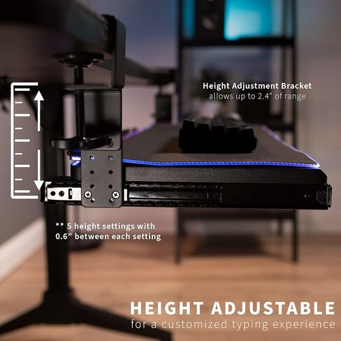 VIVO Large Height Adjustable Under Desk Keyboard Tray with RGB LED Light Mouse Pad, C-clamp Mount, 27 (33 Including Clamps) x 11 inch Slide-Out Platform Computer Drawer for Typing, Black, MOUNT-KB05GP in Saudi Arabia
