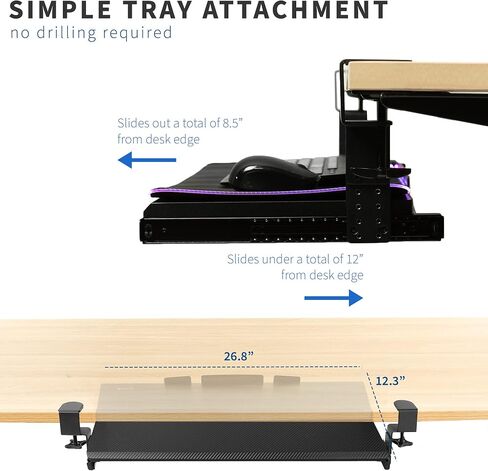 VIVO Large Height Adjustable Under Desk Keyboard Tray with RGB LED Light Mouse Pad, C-clamp Mount, 27 (33 Including Clamps) x 11 inch Slide-Out Platform Computer Drawer for Typing, Black, MOUNT-KB05GP in Saudi Arabia