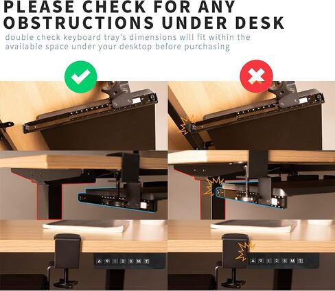VIVO Large Height Adjustable Under Desk Keyboard Tray with RGB LED Light Mouse Pad, C-clamp Mount, 27 (33 Including Clamps) x 11 inch Slide-Out Platform Computer Drawer for Typing, Black, MOUNT-KB05GP in Saudi Arabia