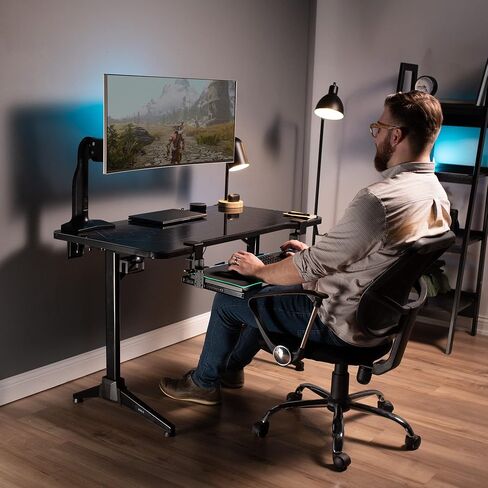 VIVO Large Height Adjustable Under Desk Keyboard Tray with RGB LED Light Mouse Pad, C-clamp Mount, 27 (33 Including Clamps) x 11 inch Slide-Out Platform Computer Drawer for Typing, Black, MOUNT-KB05GP in Saudi Arabia