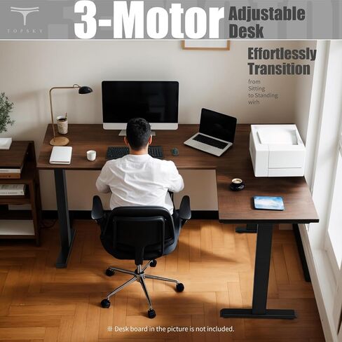 TOPSKY Electric L-Shaped Desk Frame, Height Adjustable, Dual Motor, 270lbs, Black Standing/Sitting 3-Leg Base for Home & Office, DF03.02 (Frame Only) in Saudi Arabia