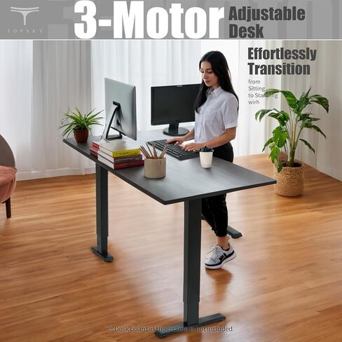 TOPSKY Electric L-Shaped Desk Frame, Height Adjustable, Dual Motor, 270lbs, Black Standing/Sitting 3-Leg Base for Home & Office, DF03.02 (Frame Only) in Saudi Arabia