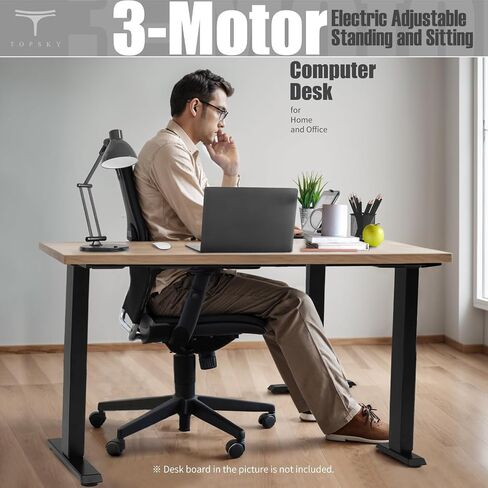 TOPSKY Electric L-Shaped Desk Frame, Height Adjustable, Dual Motor, 270lbs, Black Standing/Sitting 3-Leg Base for Home & Office, DF03.02 (Frame Only) in Saudi Arabia
