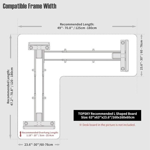 TOPSKY Electric L-Shaped Desk Frame, Height Adjustable, Dual Motor, 270lbs, Black Standing/Sitting 3-Leg Base for Home & Office, DF03.02 (Frame Only) in Saudi Arabia