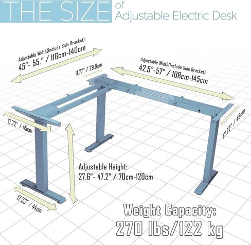 TOPSKY Electric L-Shaped Desk Frame, Height Adjustable, Dual Motor, 270lbs, Black Standing/Sitting 3-Leg Base for Home & Office, DF03.02 (Frame Only) in Saudi Arabia