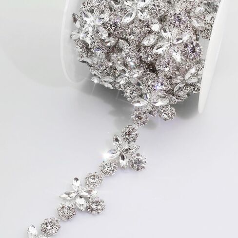 1 Yard Rhinestone Trim Crystal Chain with Sparkling Stones, Sew on Rhinestones Applique for Wedding Dress, DIY Crafts, Costumes, Shoes, Bags, Party Decor, Embellishments (Crystal Chain LF) in Saudi Arabia