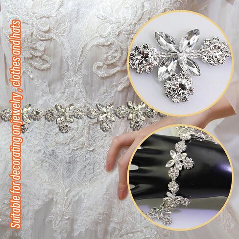 1 Yard Rhinestone Trim Crystal Chain with Sparkling Stones, Sew on Rhinestones Applique for Wedding Dress, DIY Crafts, Costumes, Shoes, Bags, Party Decor, Embellishments (Crystal Chain LF) in Saudi Arabia