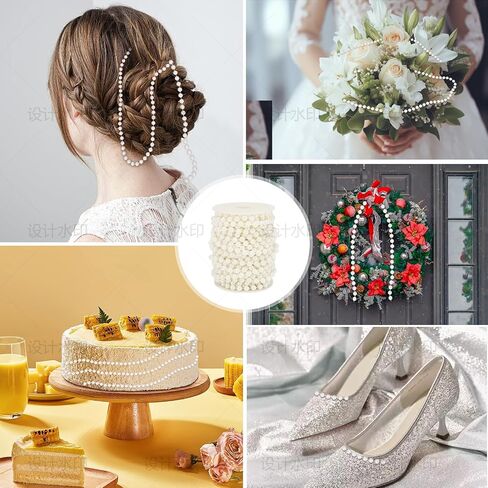 Pearls for Crafting 8+4mm Pearl Strings, 33 Feet Faux Pearl Beads Garland for Christmas Tree Decorations, Wedding Party Holiday Decoration, DIY Craft, White in Saudi Arabia