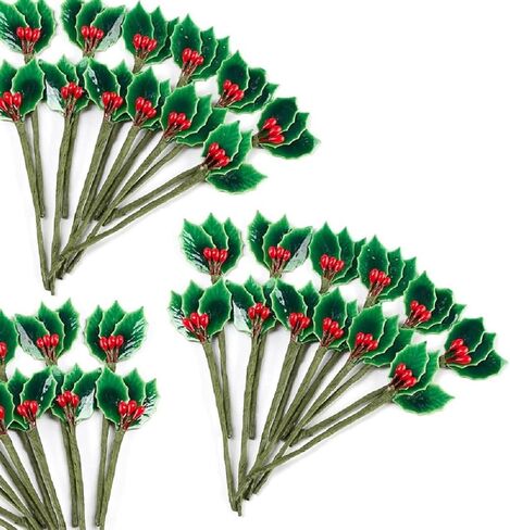 Factory Direct Craft Pack of 36 Lacquered Holly Picks - Vintage-Style Christmas Holiday Mini Holly Leaves Decorations with Glossy Finish (3-1/2" L x 1" W) in Kuwait