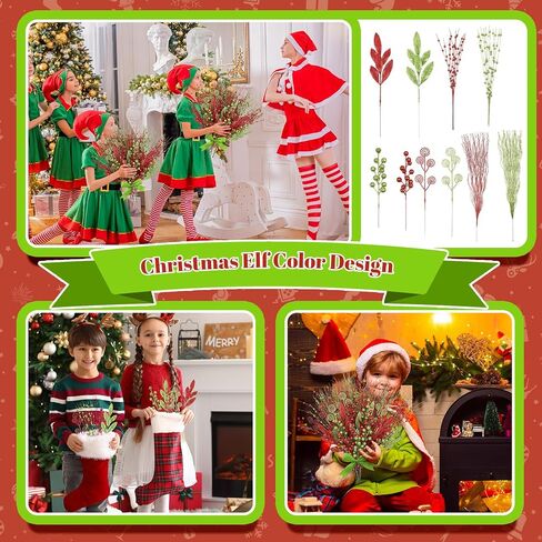 100 Pcs Red and White Christmas Picks and Sprays Christmas Tree Filler Decorations 8'' 12'' 14'' 17''Artificial Glitter Curly Picks Ornaments for Xmas Tree Decorations Crafts in Saudi Arabia