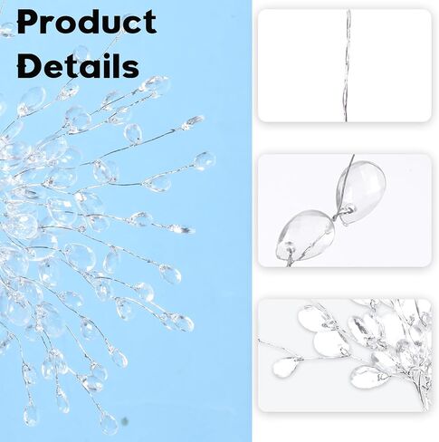 Hpmjz 25 Pcs Acrylic Crystal Flower Branches Glitter Floral Acrylic Picks Clear Crystal Flower Stem Branches Artificial Beaded Bouquets for Christmas Wedding Bridal DIY Crafts Home Easter Decor in Saudi Arabia