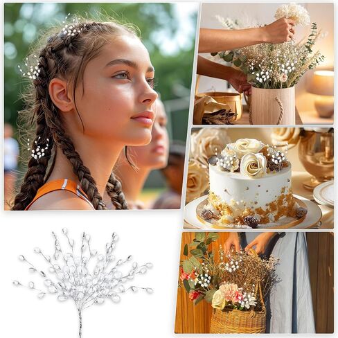 Hpmjz 25 Pcs Acrylic Crystal Flower Branches Glitter Floral Acrylic Picks Clear Crystal Flower Stem Branches Artificial Beaded Bouquets for Christmas Wedding Bridal DIY Crafts Home Easter Decor in Saudi Arabia