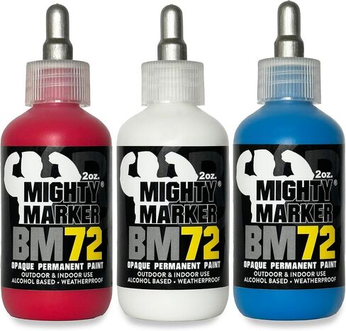 BM-72 Bottle Marker, 2oz (60ml) Alcohol-Based Paint, 1.2mm Steel Ball Tip, Valve Action, Waterproof & Weatherproof, Writes on Rough & Oily Surfaces, Made in USA - 3 Pack in Kuwait