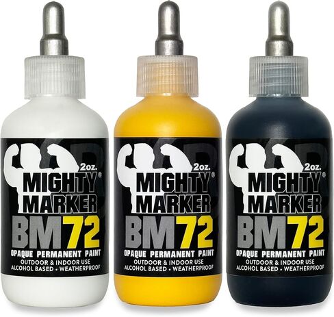 BM-72 Bottle Marker, 2oz (60ml) Alcohol-Based Paint, 1.2mm Steel Ball Tip, Valve Action, Waterproof & Weatherproof, Writes on Rough & Oily Surfaces, Made in USA - 3 Pack in Kuwait