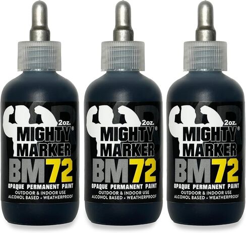 BM-72 Bottle Marker, 2oz (60ml) Alcohol-Based Paint, 1.2mm Steel Ball Tip, Valve Action, Waterproof & Weatherproof, Writes on Rough & Oily Surfaces, Made in USA - 3 Pack in Kuwait