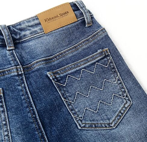 KIDSCOOL SPACE Girl Jeans، طفل صغير ممزق شريط مطاطي داخل بنطال جينز من الدينيم ذو قصة ضيقة in Kuwait