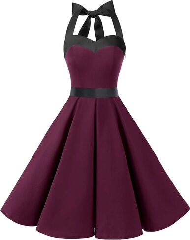 فستان حفلات الكوكتيل العتيق للنساء من DRESSTELLS، فستان قصير من الخمسينيات من القرن العشرين لحفلات الزفاف الرسمية للضيوف والحفلات الراقصة روكابيلي سوينغ قصير عنابي أسود L in Kuwait