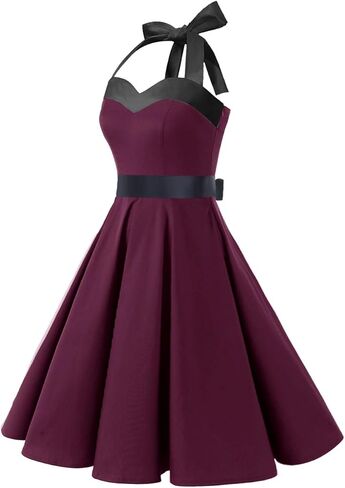 فستان حفلات الكوكتيل العتيق للنساء من DRESSTELLS، فستان قصير من الخمسينيات من القرن العشرين لحفلات الزفاف الرسمية للضيوف والحفلات الراقصة روكابيلي سوينغ قصير عنابي أسود L in Kuwait