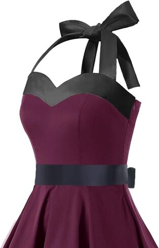 فستان حفلات الكوكتيل العتيق للنساء من DRESSTELLS، فستان قصير من الخمسينيات من القرن العشرين لحفلات الزفاف الرسمية للضيوف والحفلات الراقصة روكابيلي سوينغ قصير عنابي أسود L in Kuwait