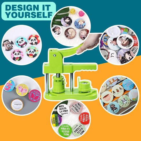 آلة صانع الأزرار 58 مم - (3rd Gen) خالية من التثبيت 58 مم (2.25in) صانع شارة دبوس DIY اضغط على شارة الجهاز لكمة اضغط مع 100pcs أجزاء وصور ودائرة in Kuwait