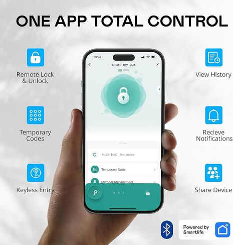 صندوق قفل Kingsley Smart Wall Mount Box مع إدخال Bluetooth بدون مفتاح ، كبير جدًا للمفاتيح وبطاقات الوصول ، قفل تلقائي ، التحكم في التطبيق ، مقاوم للماء IP65 ، رمز آمن ، للمنزل ، المكتب ، و Airbnb (كبير جدًا) in Kuwait