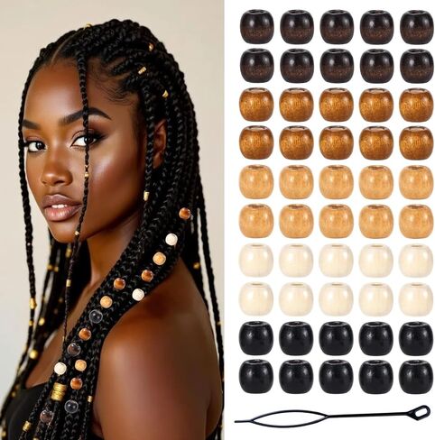 95 Pcs Wood Hair Beads for Braids & Dreadlocks, 12X11mm Natural Wooden Beads Hair Accessories for Braiding & DIY Crafts in Saudi Arabia